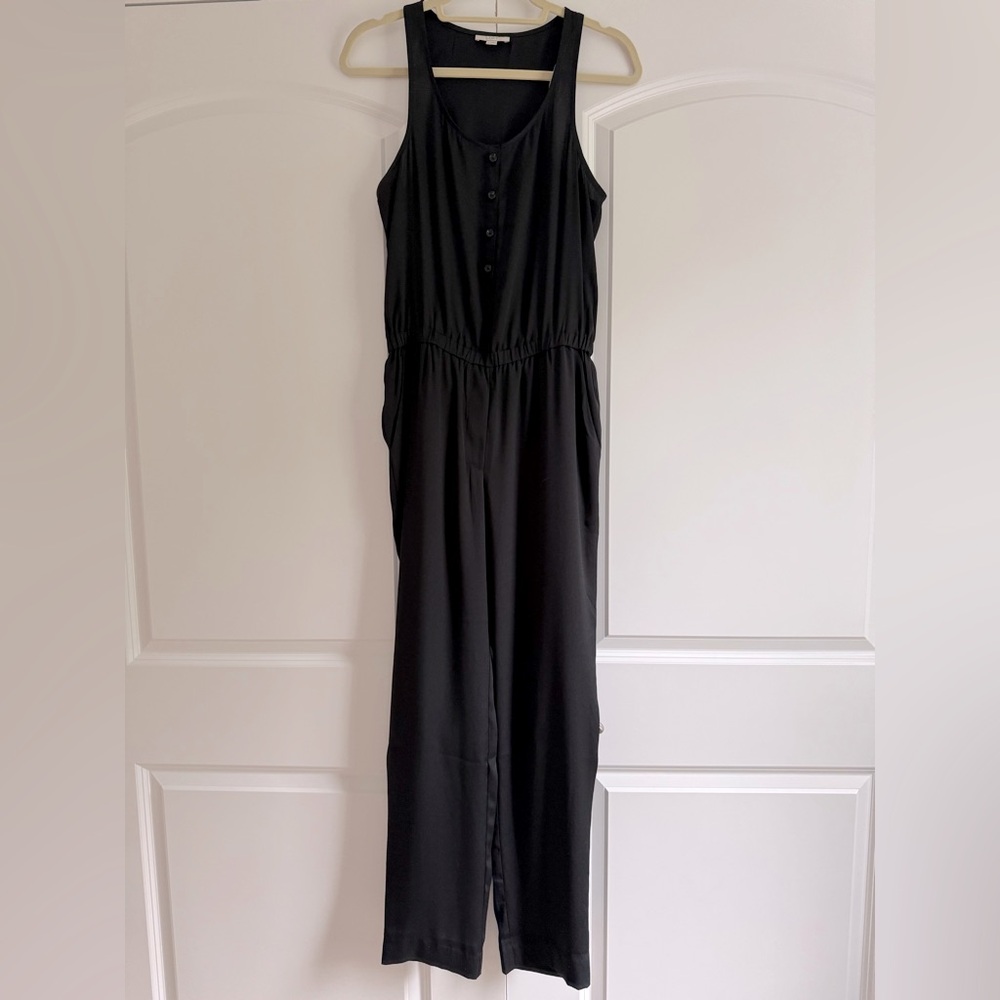 Black Jumpsuit Sleeveless Romper EUC Silk Pants One Piece Onesie LOFT - Picture 1 of 11